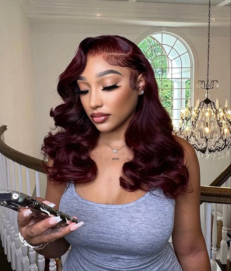 Promotion 13*4 Lace frontal Body Wave Long wig 100% human hair 200%density 99j color - 99J