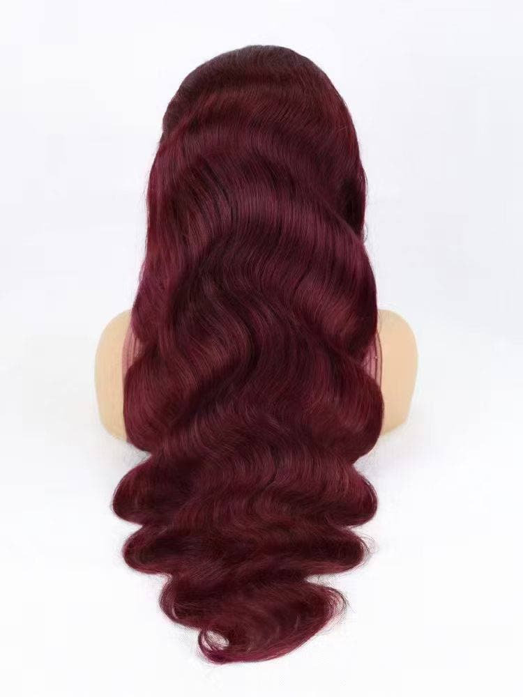 Promotion 13*4 Lace frontal Body Wave Long wig 100% human hair 200%density 99j color - 99J