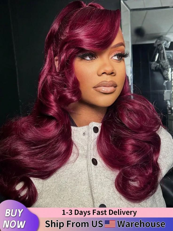 Promotion 13*4 Lace frontal Body Wave Long wig 100% human hair 200%density 99j color - 99J