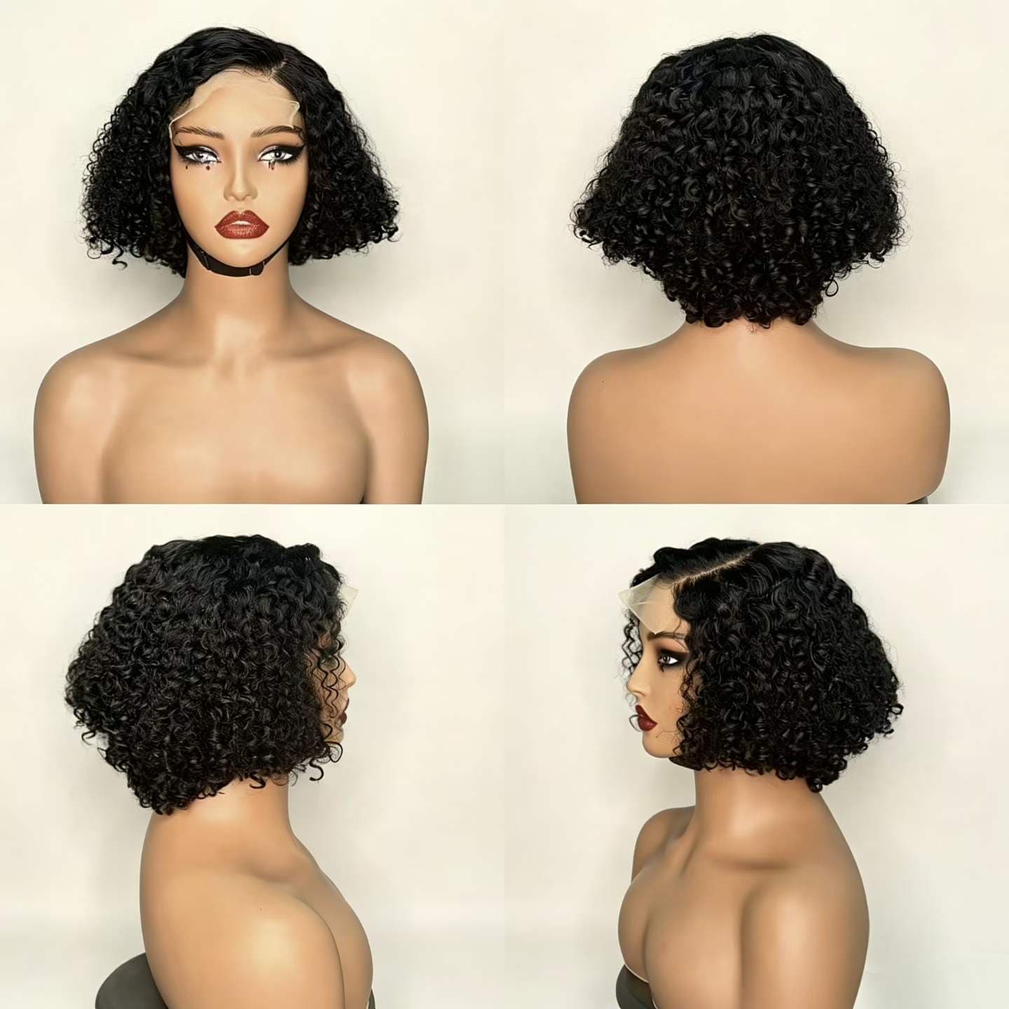 12A 5*5 Lace Jerry curly 300%density Vietnamese Human Hair 10inch - 1B