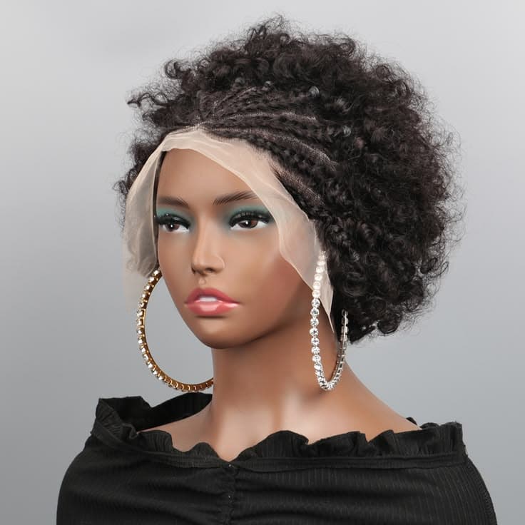 13X4 Lace Front Braided Afro Human Hair Wigs 100%Human hair - 1B