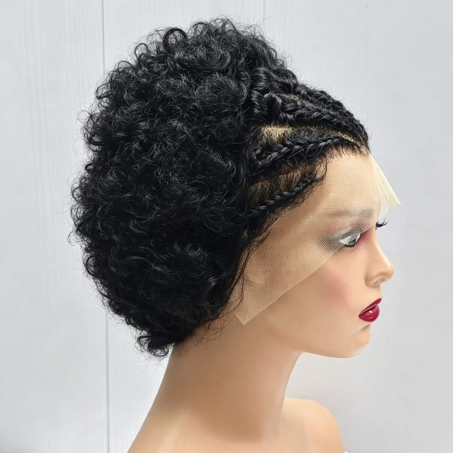 13X4 Lace Front Braided Afro Human Hair Wigs 100%Human hair - 1B