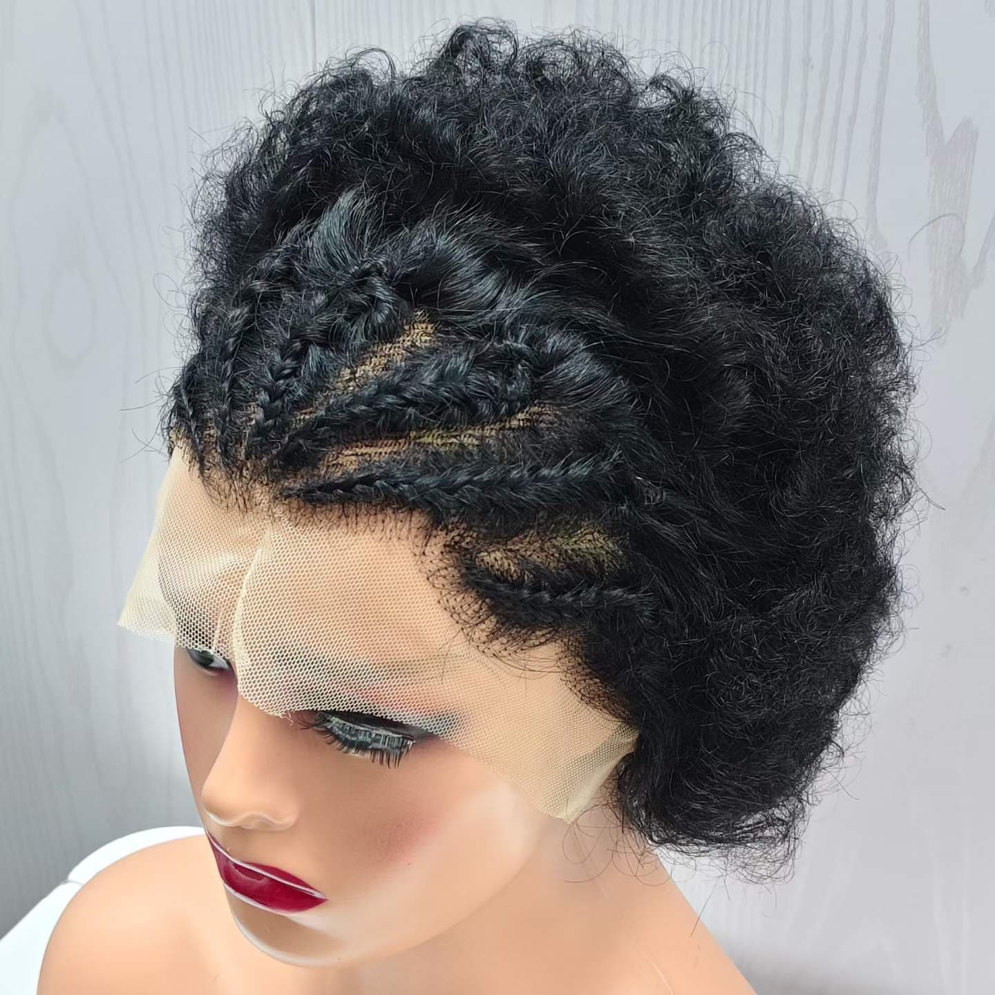 13X4 Lace Front Braided Afro Human Hair Wigs 100%Human hair - 1B